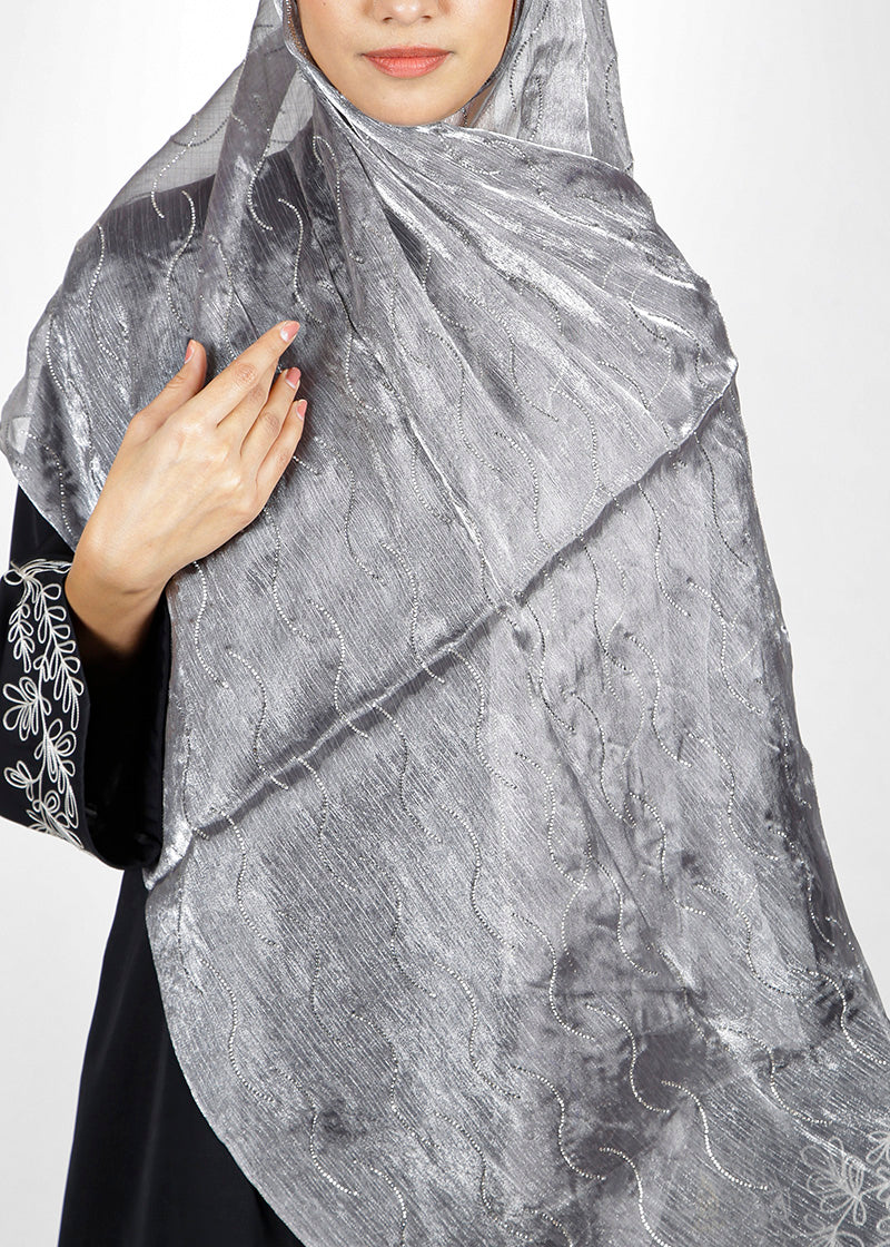 BeingMuslims Swarovski Work Organza Luxury Hijab Grey Pack of 10