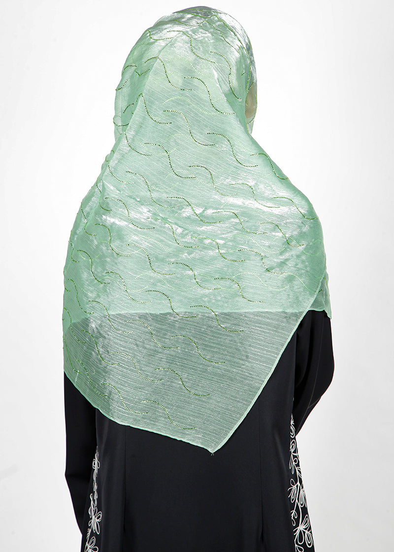 BeingMuslims Swarovski Work Organza Luxury Hijab Mint Green Pack of 10