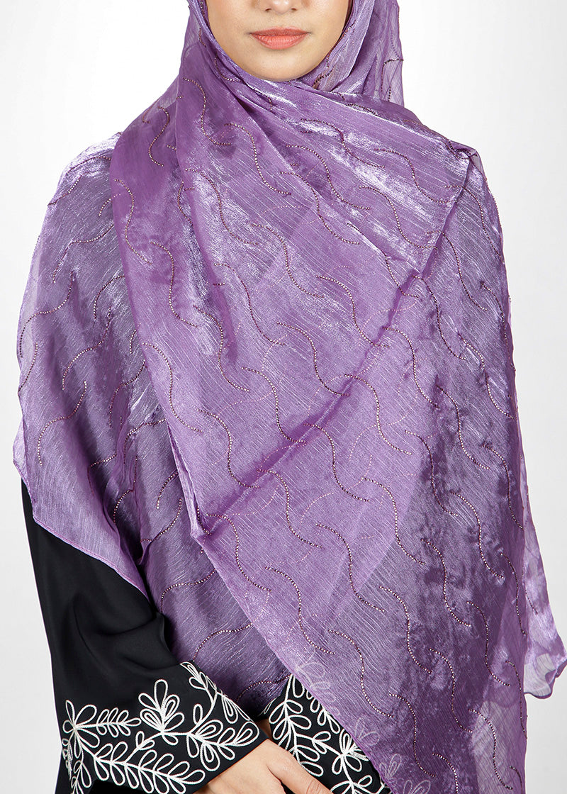 BeingMuslims Swarovski Work Organza Luxury Hijab Purple Pack of 10