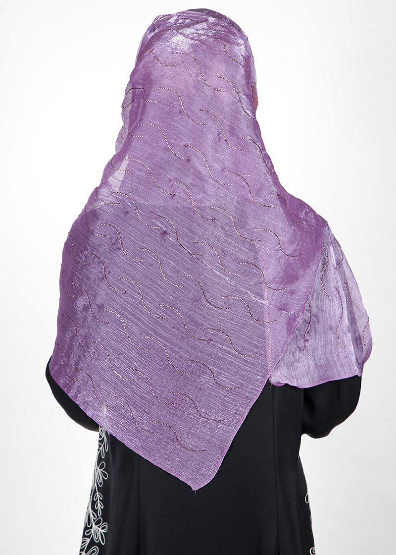 BeingMuslims Swarovski Work Organza Luxury Hijab Purple Pack of 10