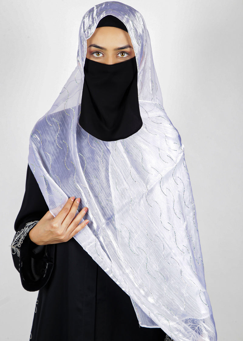 BeingMuslims Swarovski Work Organza Luxury Hijab White Pack of 10