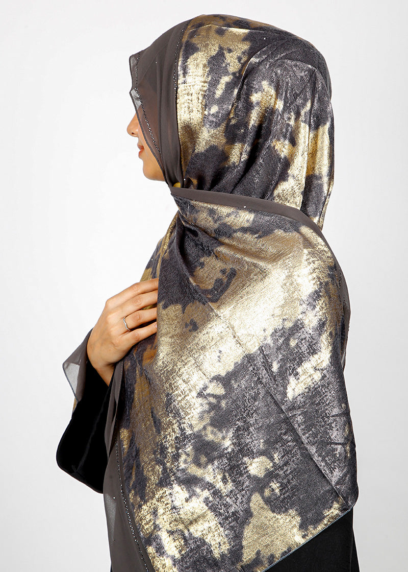 BeingMuslims Metallic Velvet Satin Luxury Hijab Black & Gold Pack of 10