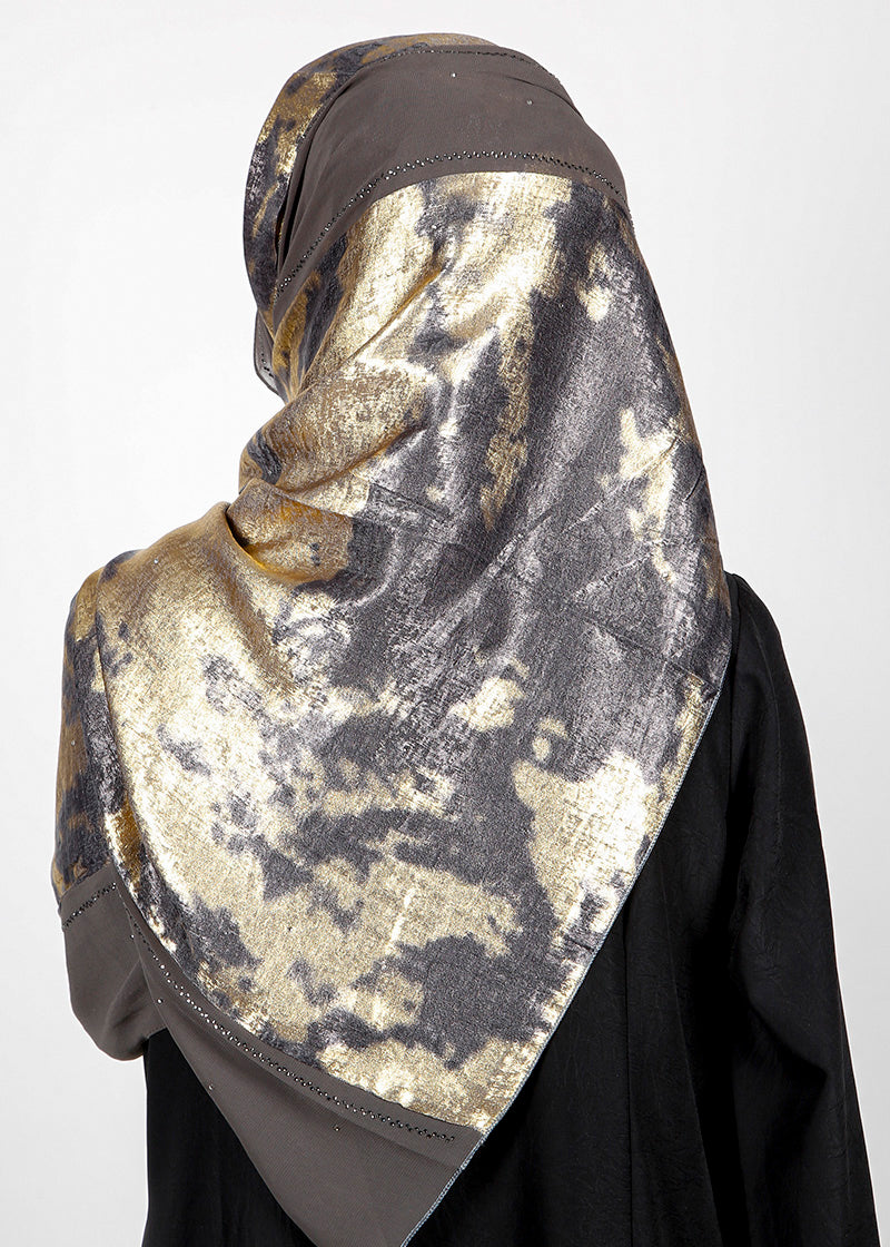 BeingMuslims Metallic Velvet Satin Luxury Hijab Black & Gold Pack of 10