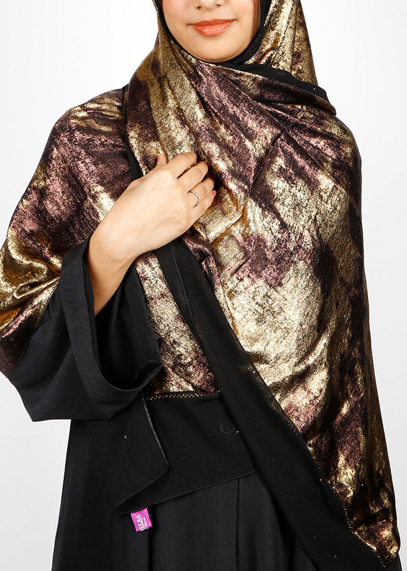 BeingMuslims Metallic Velvet Satin Luxury Hijab Brown & Gold Pack of 10