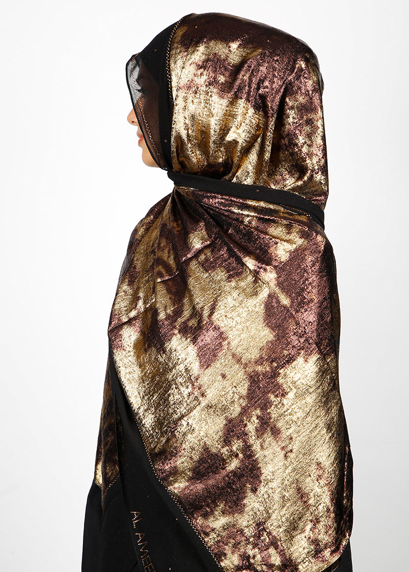 BeingMuslims Metallic Velvet Satin Luxury Hijab Brown & Gold Pack of 10