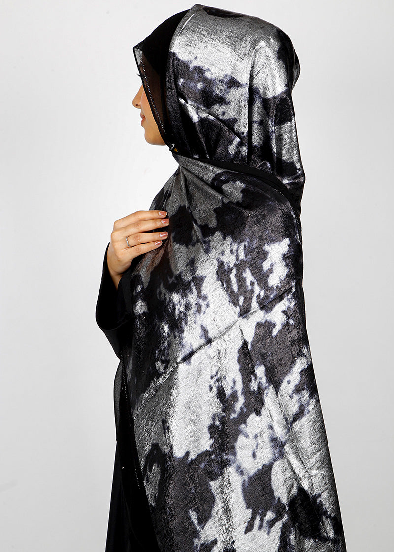 BeingMuslims Metallic Velvet Satin Luxury Hijab Black & Silver Pack of 10