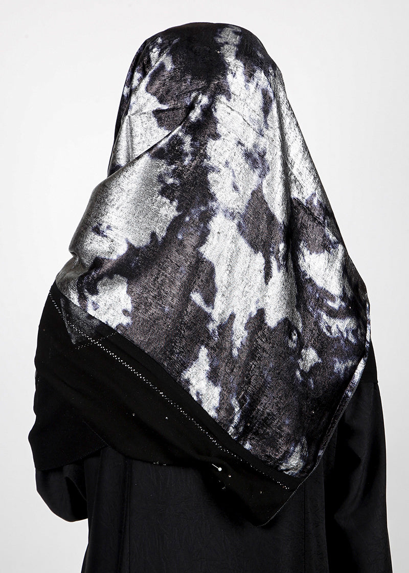 BeingMuslims Metallic Velvet Satin Luxury Hijab Black & Silver Pack of 10