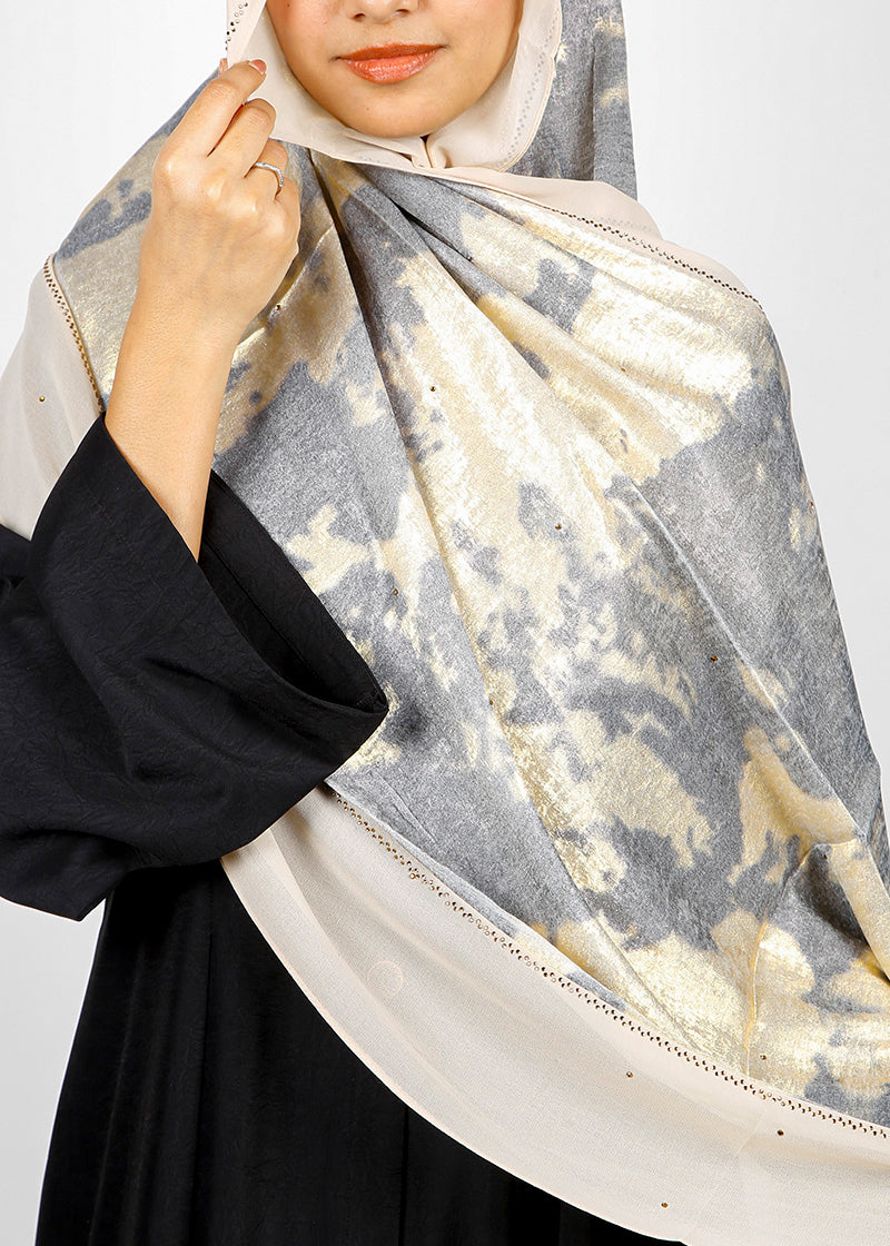 BeingMuslims Metallic Velvet Satin Luxury Hijab Gold & Grey Pack of 10