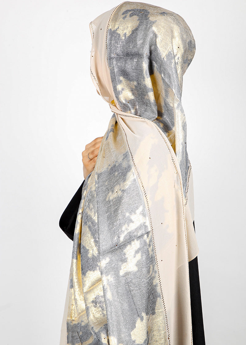 BeingMuslims Metallic Velvet Satin Luxury Hijab Gold & Grey Pack of 10
