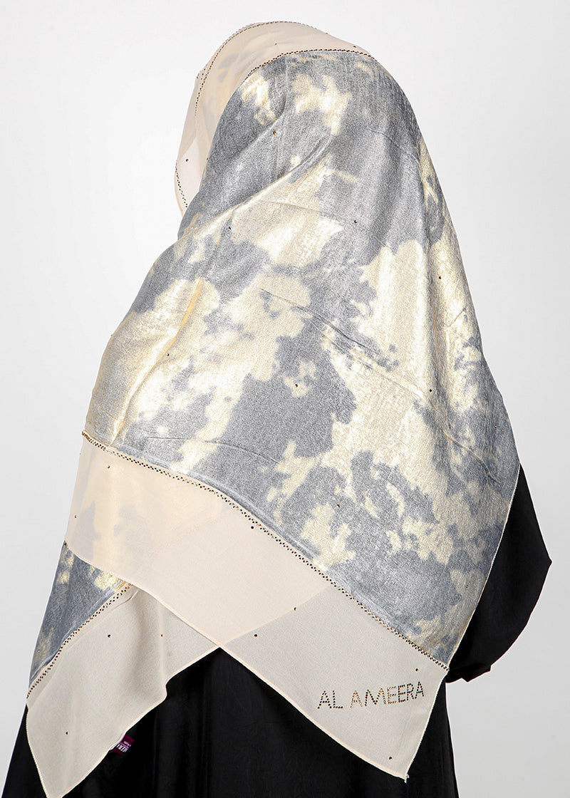 BeingMuslims Metallic Velvet Satin Luxury Hijab Gold & Grey Pack of 10