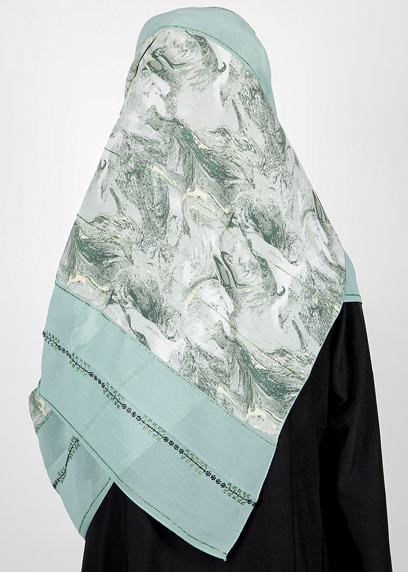 BeingMuslims Marble Print SeaFoam Satin Luxury Hijab Green Pack of 10