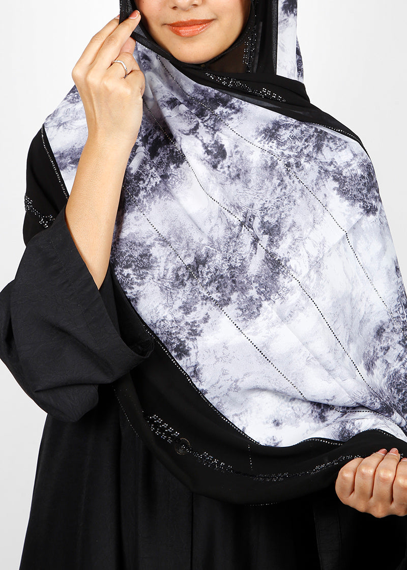 BeingMuslims Marble Print SeaFoam Satin Luxury Hijab Black Pack of 10