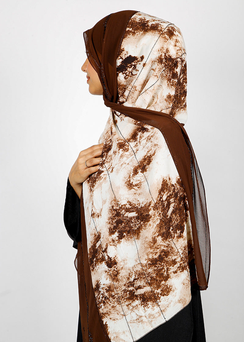 BeingMuslims Marble Print SeaFoam Satin Luxury Hijab Brown Pack of 10