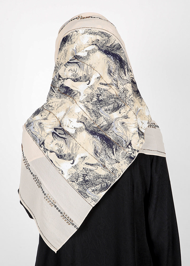 BeingMuslims Marble Print SeaFoam Satin Luxury Hijab Ivory Pack of 10