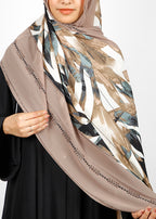 BeingMuslims Marble Print SeaFoam Satin Luxury Hijab White & Brown Pack of 10