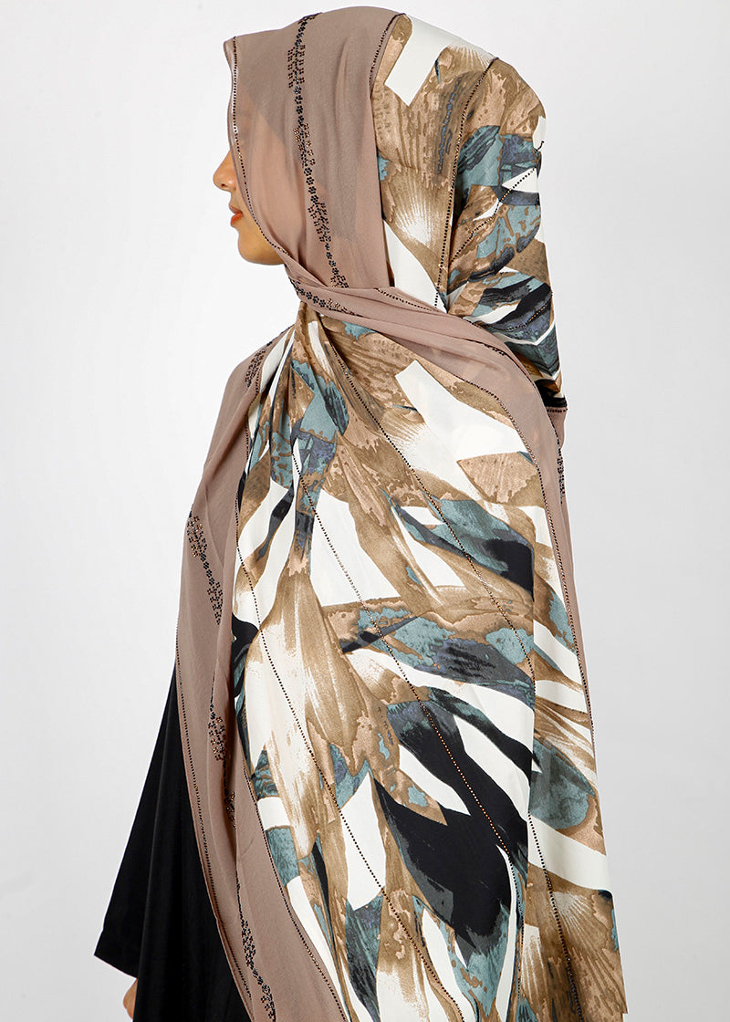 BeingMuslims Marble Print SeaFoam Satin Luxury Hijab White & Brown Pack of 10
