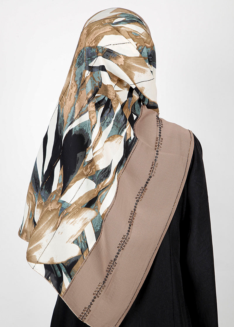 BeingMuslims Marble Print SeaFoam Satin Luxury Hijab White & Brown Pack of 10