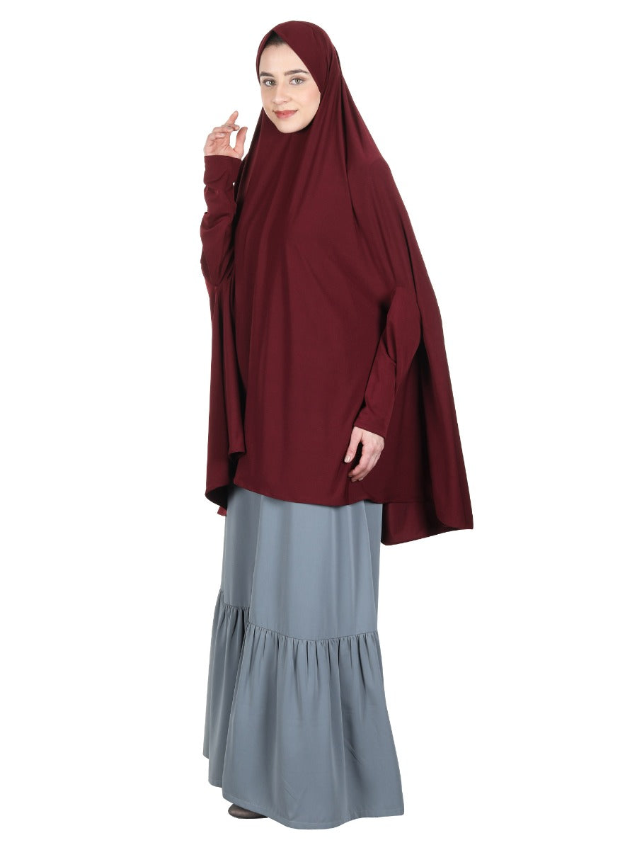 Stylish Maroon Khimar with sleeves Maroon