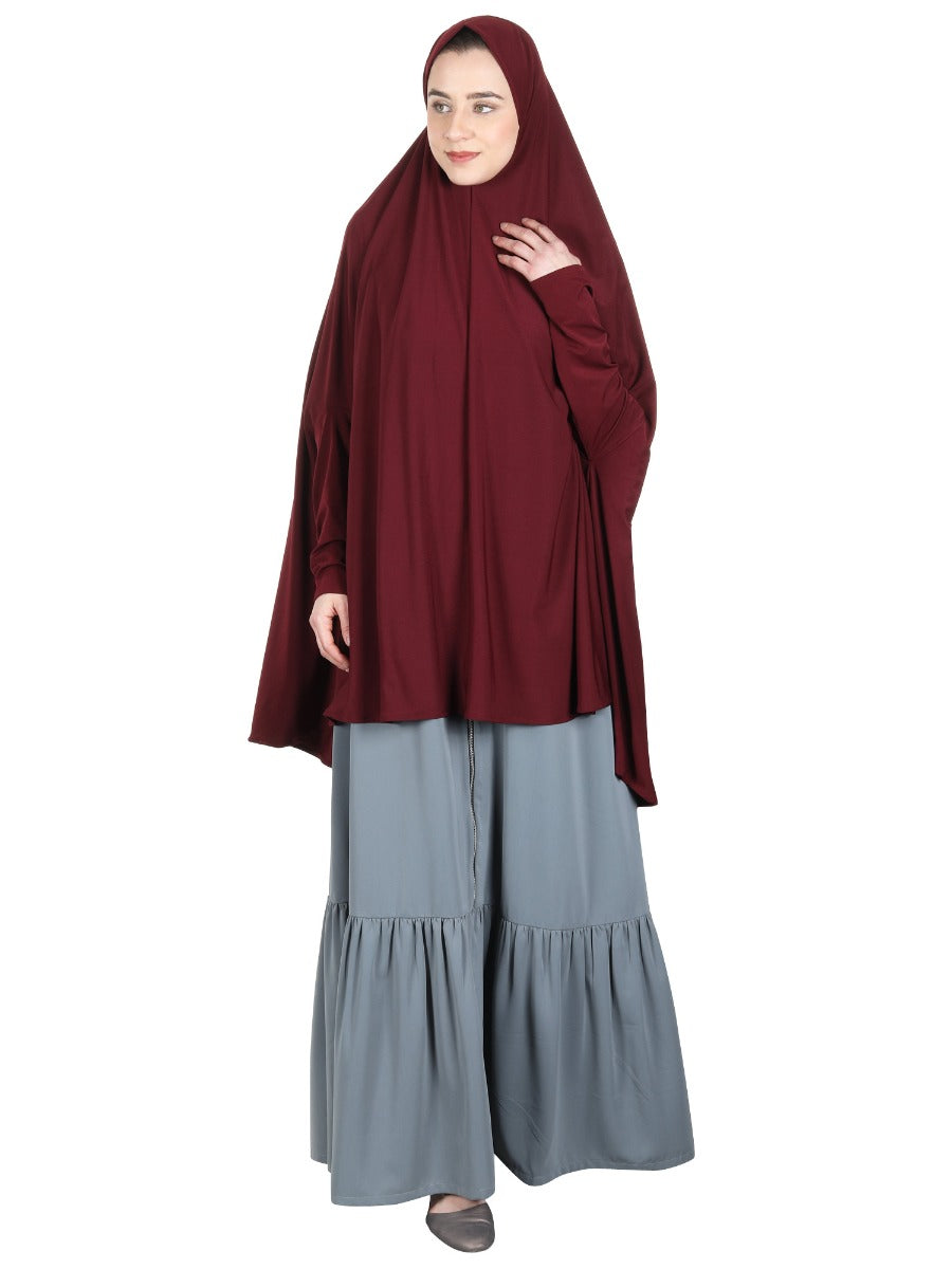 Stylish Maroon Khimar with sleeves Maroon
