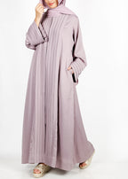 BeingMuslims Cascade Pleated Elegant Abaya Beige