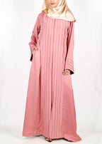 BeingMuslims Cascade Pleated Elegant Abaya Dull Pink