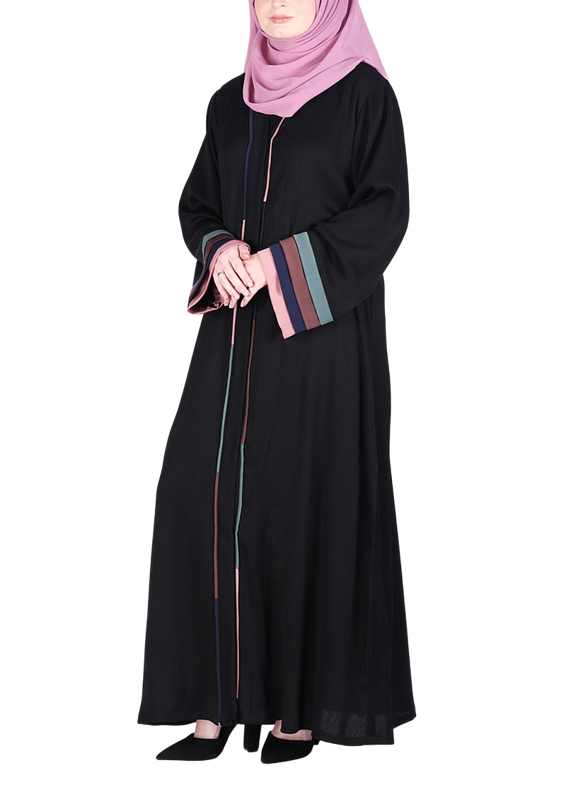 Being Muslims Multi Colored Layered Sleeves Abaya Black
