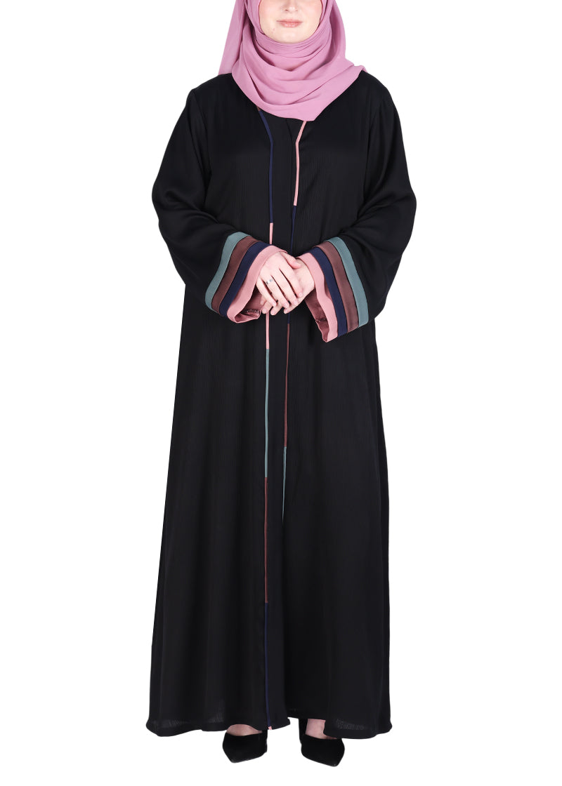 Being Muslims Multi Colored Layered Sleeves Abaya Black