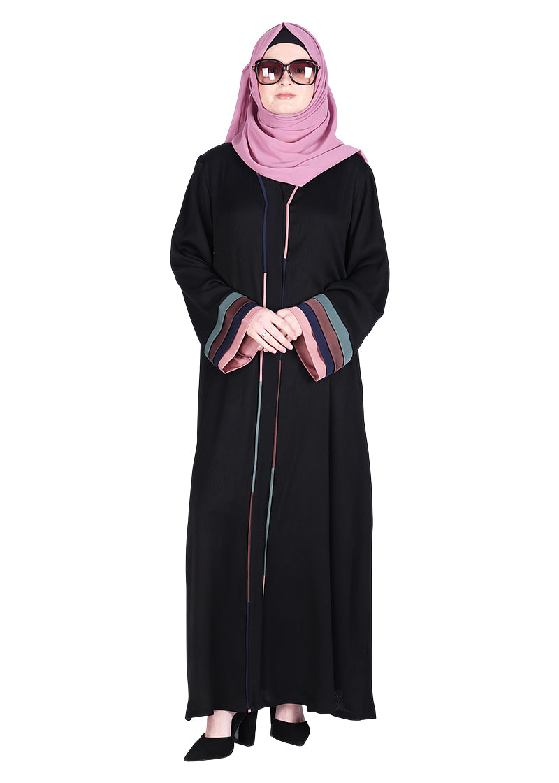 Being Muslims Multi Colored Layered Sleeves Abaya Black