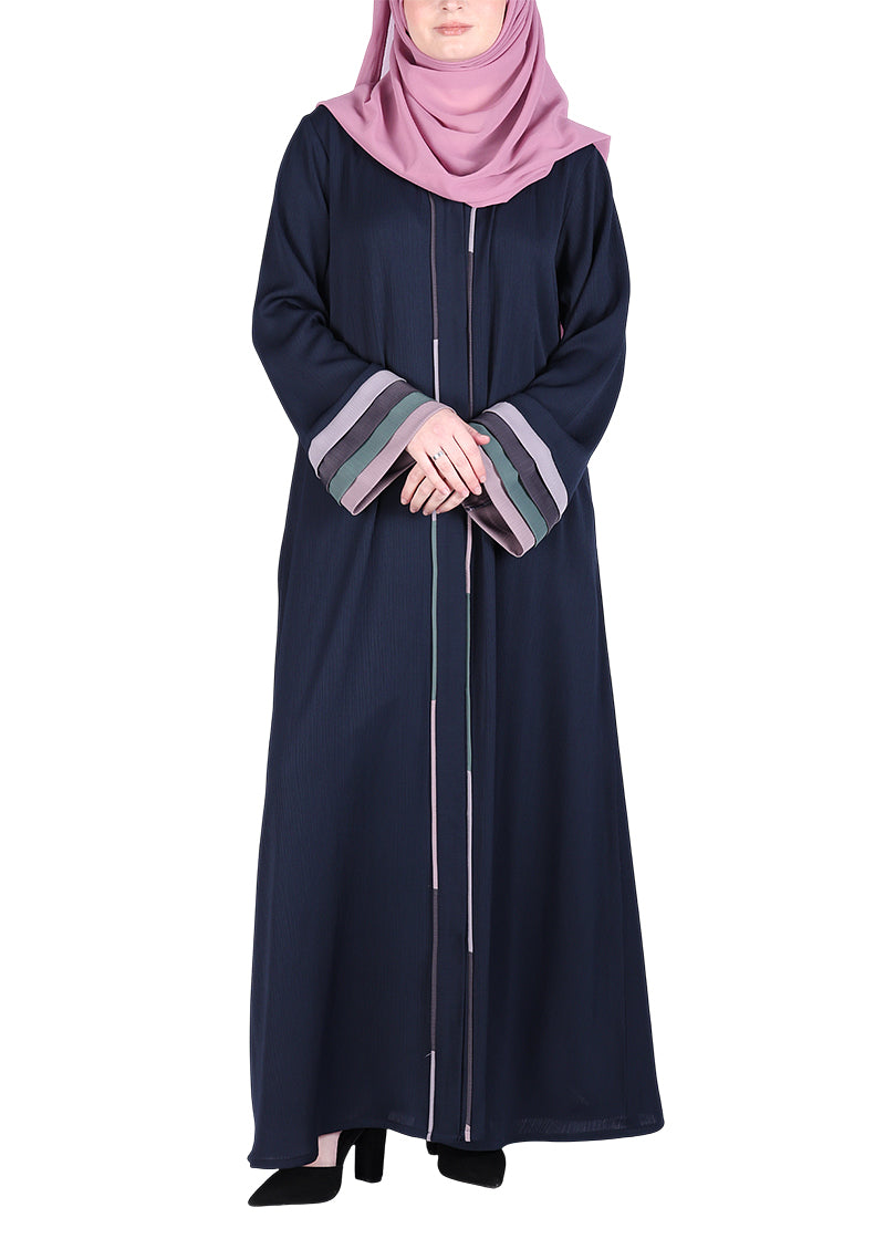 Being Muslims Multi Colored Layered Sleeves Abaya Blue