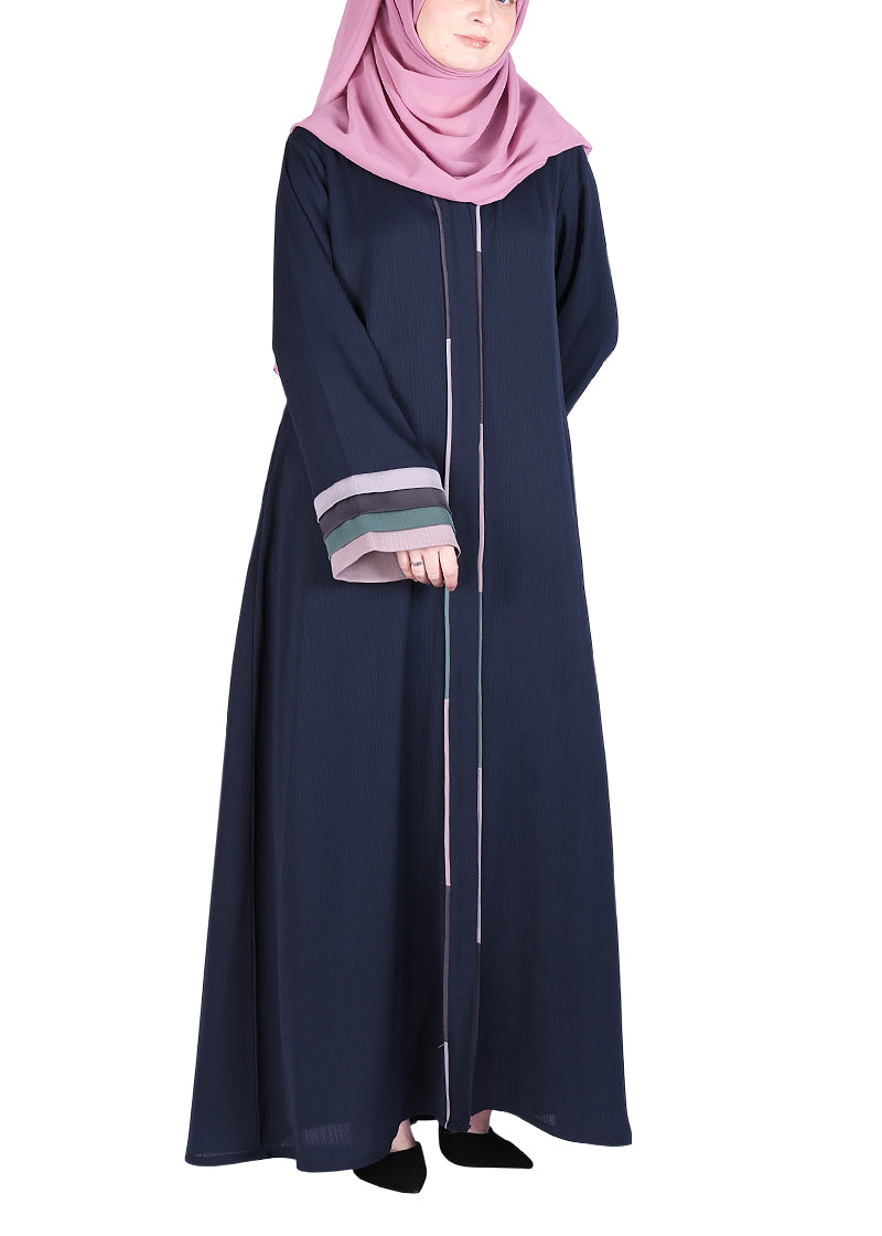 Being Muslims Multi Colored Layered Sleeves Abaya Blue