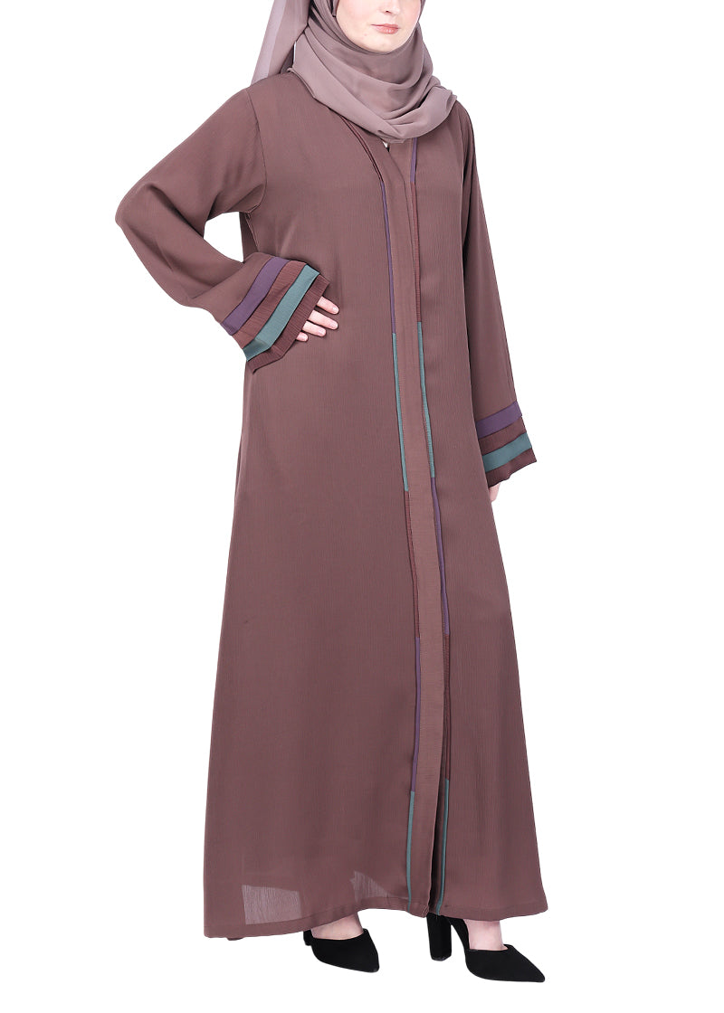 Being Muslims Multi Colored Layered Sleeves Abaya Brown