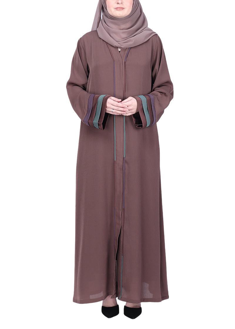 Being Muslims Multi Colored Layered Sleeves Abaya Brown