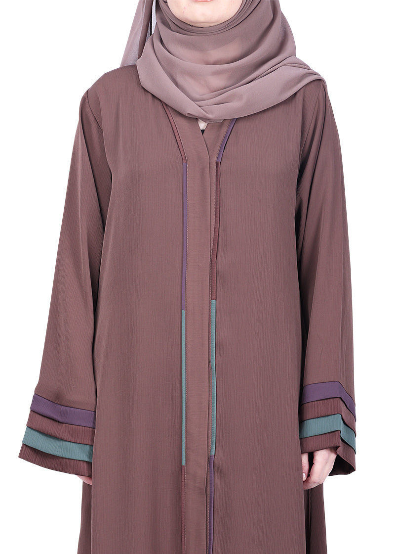 Being Muslims Multi Colored Layered Sleeves Abaya Brown