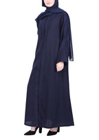 Being Muslims Intricate Embroidery Qatari Nida Abaya Navy Blue