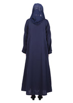 Being Muslims Intricate Embroidery Qatari Nida Abaya Navy Blue