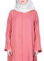 Being Muslims Intricate Embroidery Qatari Nida Abaya Peach