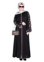 Being Muslims Contrast Sleeve Embroidery Qatari Nida Abaya Black