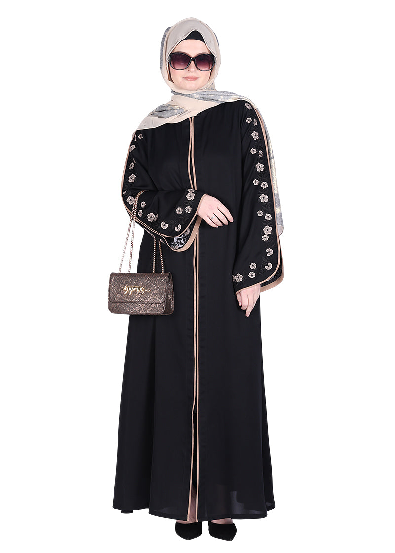 Being Muslims Contrast Sleeve Embroidery Qatari Nida Abaya