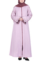 Being Muslims Contrast Sleeve Embroidery Qatari Nida Abaya Light Purple