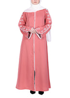 Being Muslims Contrast Sleeve Embroidery Qatari Nida Abaya Peach