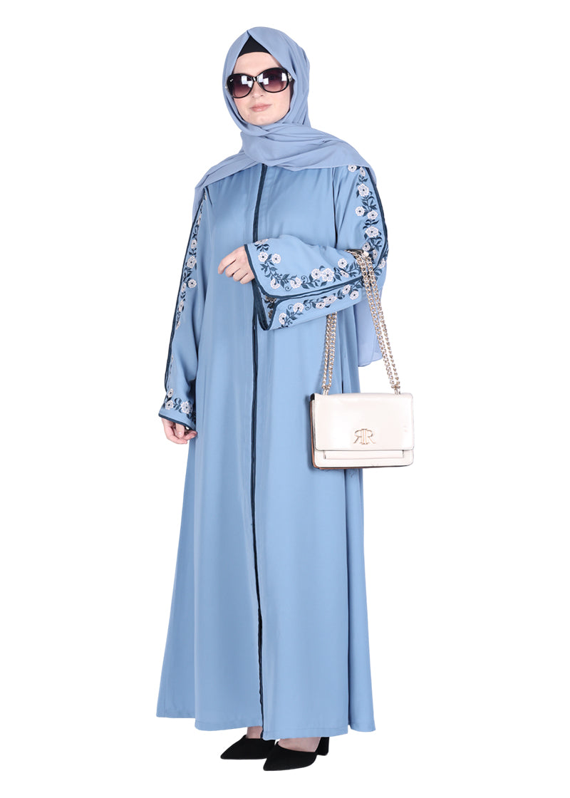 Being Muslims Contrast Sleeve Embroidery Qatari Nida Abaya