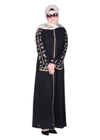 Being Muslims Contrast Sleeve Embroidery Qatari Nida Abaya Black