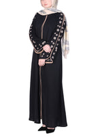 Being Muslims Contrast Sleeve Embroidery Qatari Nida Abaya Black