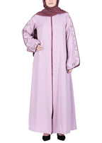 Being Muslims Contrast Sleeve Embroidery Qatari Nida Abaya Peach