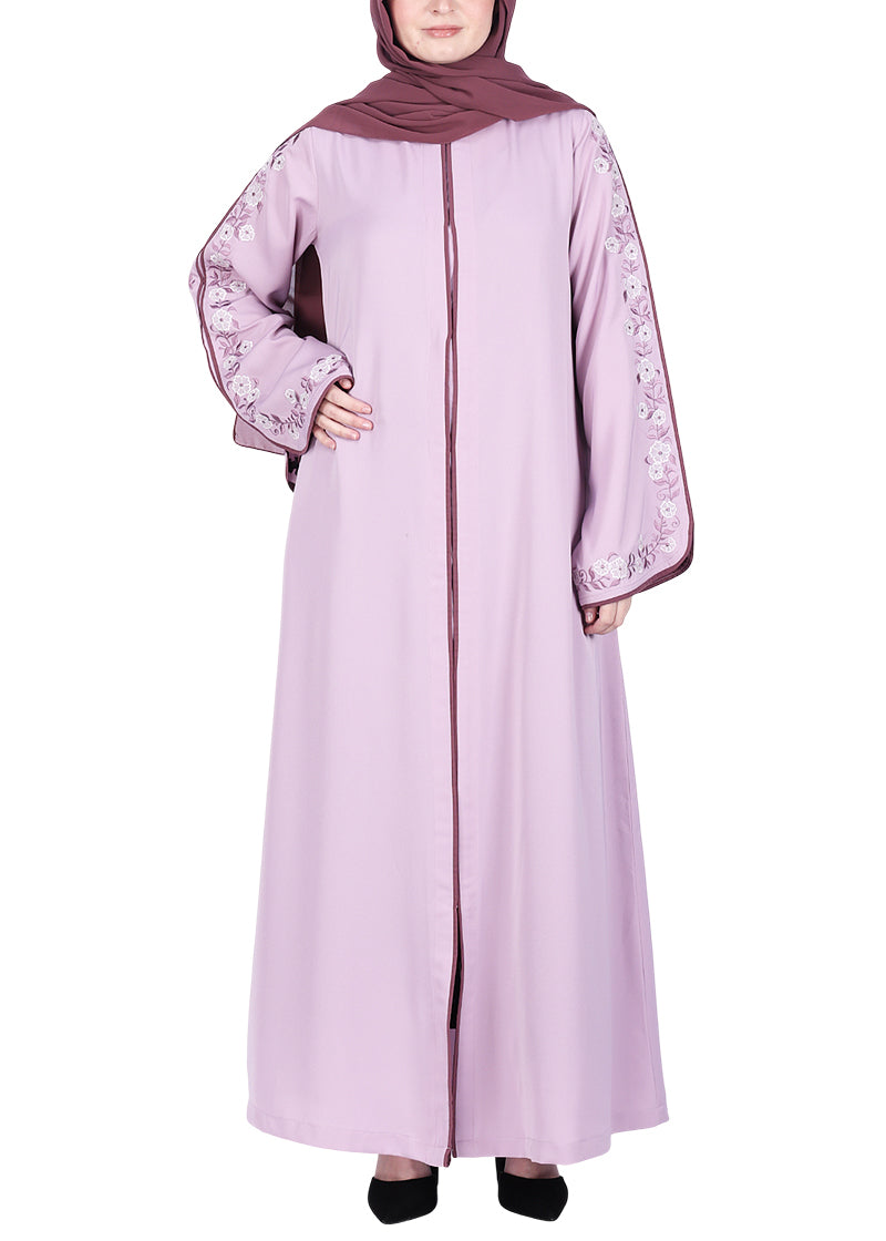 Being Muslims Contrast Sleeve Embroidery Qatari Nida Abaya Peach