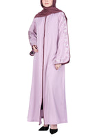 Being Muslims Contrast Sleeve Embroidery Qatari Nida Abaya Light Purple