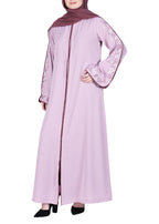 Being Muslims Contrast Sleeve Embroidery Qatari Nida Abaya Light Purple