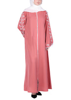 Being Muslims Contrast Sleeve Embroidery Qatari Nida Abaya Peach