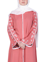 Being Muslims Contrast Sleeve Embroidery Qatari Nida Abaya Peach