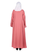 Being Muslims Contrast Sleeve Embroidery Qatari Nida Abaya Peach